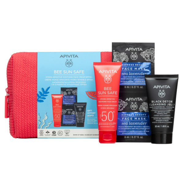 Apivita Bee Sun Cr sensitive SPF50 50ml + Máscara 2x8ml + Gel Limpeza 50 ml Oferta Bolsa
