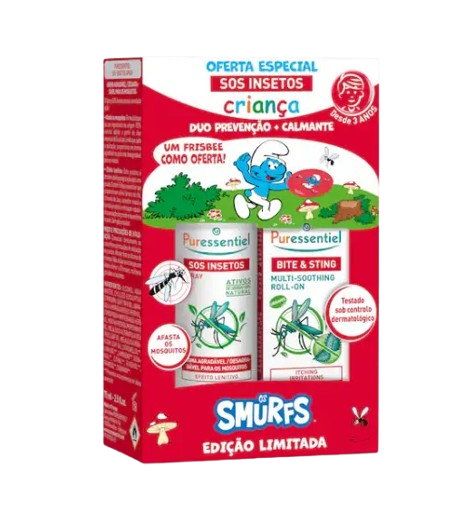Puressentiel SOS Inset Cof Crianç Smurf  1x Puressentiel SOS Insetos Spray Repelente 75ml + 1x Puressentiel SOS Insetos Roll-On Calmante 5ml