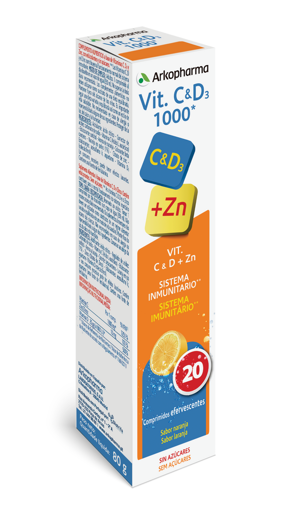 Arkopharma Vitamin C + D3 + Zinc 20 Effervescent Tablets