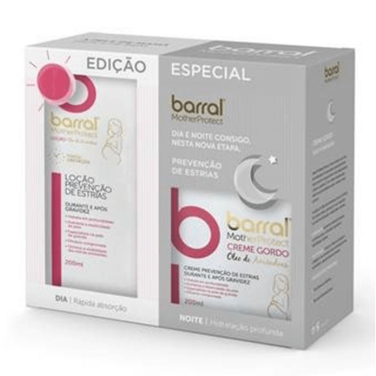 Barral MotherProtect Creme gordo óleo de amêndoas 200 ml + Loção prevenção de estrias com óleo de amêndoas 200 ml Edição especial