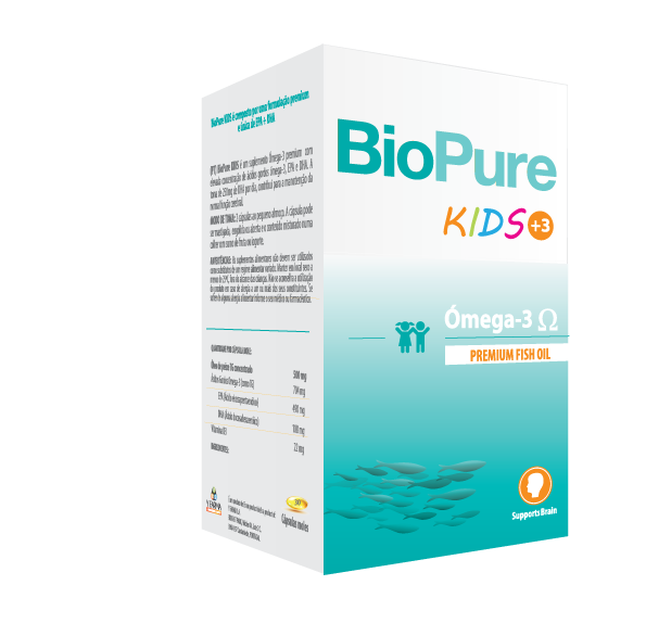 Biopure Kids Omega -3 Premium EPA + DHA 350mg Vitamina D 25ug 60 Cápsulas
