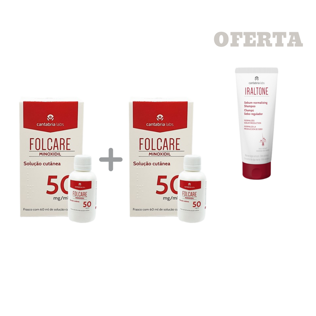 Pack 2x Folcare solução cutânea 50 mg/ml - 60 ml com oferta Iraltone champô seborregulador 200ml