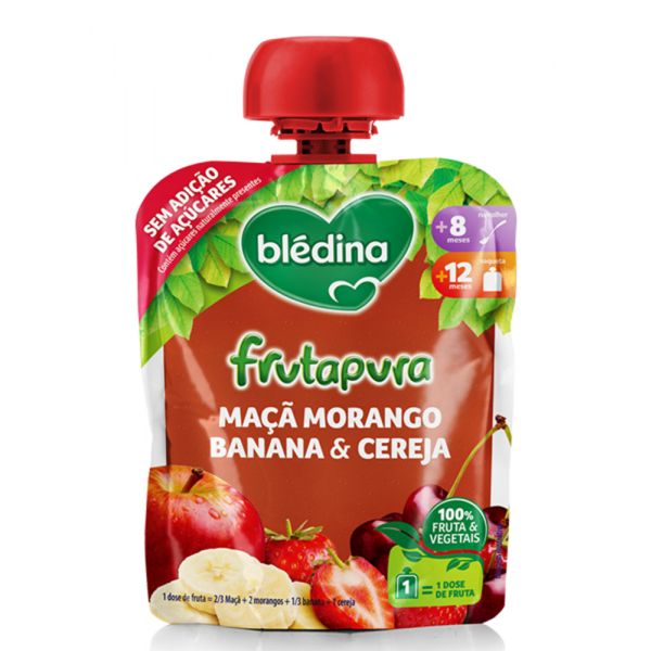 Blédina Fruta Pura Saq Maçã/Morango/Banana/Cereja 12m+ 90g