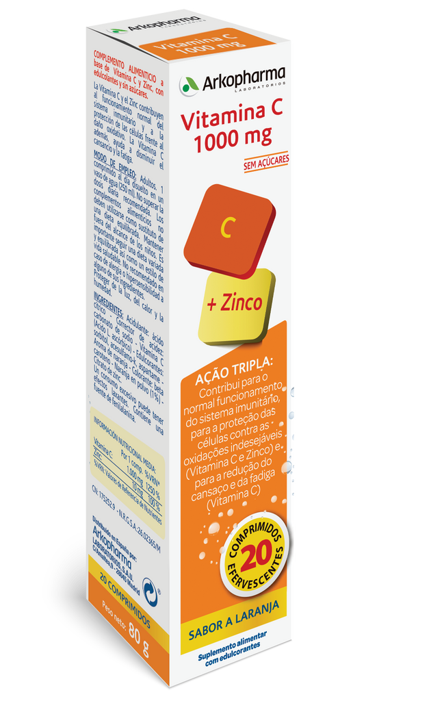 Arkopharma Vitamina C + Zinco 20 Comprimidos Efervescentes