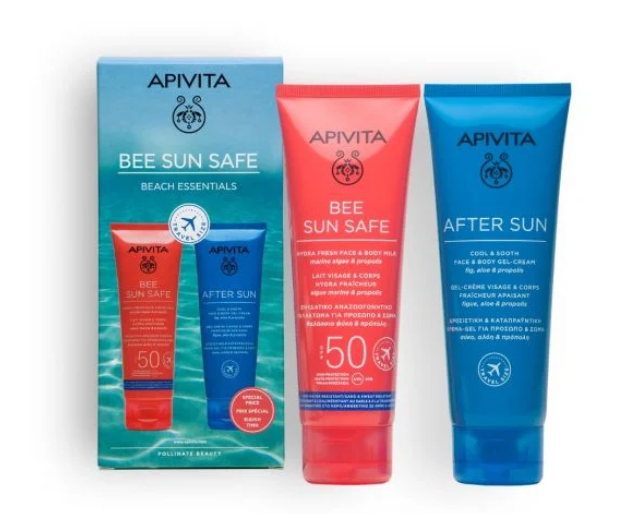 Apivita Beach Essentials: Leite Hydra Fresh Rosto e Corpo SPF50 + After Sun preço especial